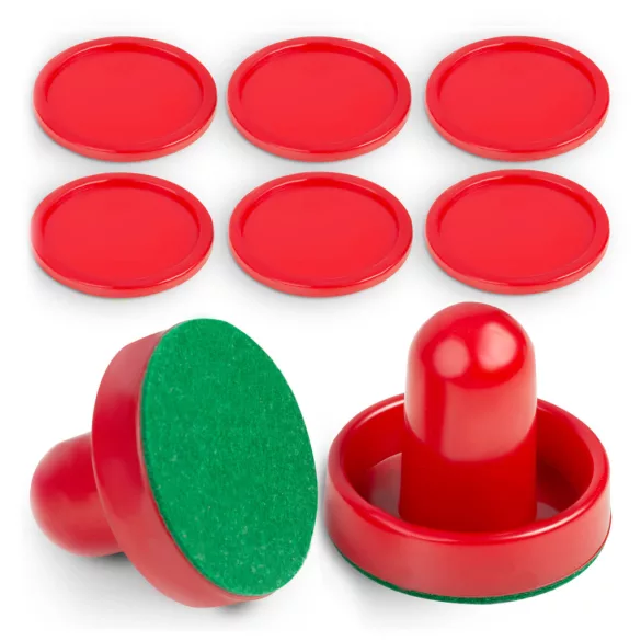 Léghoki ütő és korong szett, Neo-Sport Air Hockey, 2 db ütő 4,5 x 5 cm filc alátétekkel, 6 db korong 3,2 cm