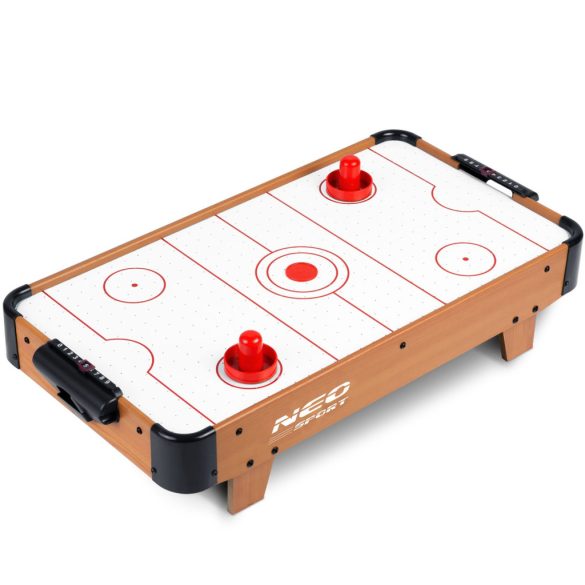 Léghoki asztal, Neo-Sport NS-421 Air Hockey, fehér, 61 x 32,5 x 14 cm, hordozható, légáram rendszer, 2 ütővel és 2 koronggal, analóg számláló, elemes (3 db AA)