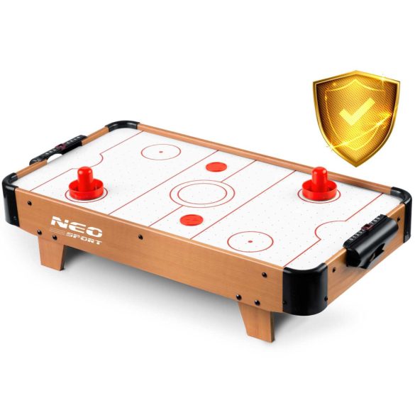 Léghoki asztal, Neo-Sport NS-421 Air Hockey, fehér, 61 x 32,5 x 14 cm, hordozható, légáram rendszer, 2 ütővel és 2 koronggal, analóg számláló, elemes (3 db AA)