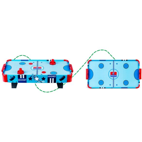 Léghoki asztal, Neo-Sport NS-422 Air Hockey, világoskék, 61 x 32,5 x 14 cm, hordozható, légáram rendszer, 2 ütővel és 2 koronggal, analóg számláló, elemes (3 db AA)