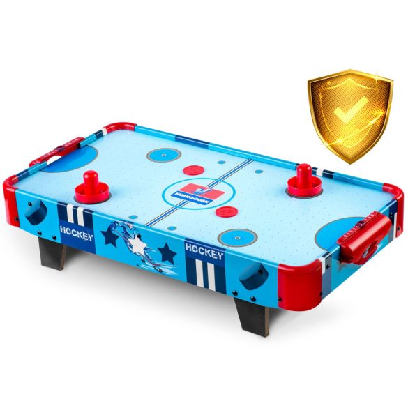 Léghoki asztal, Neo-Sport NS-422 Air Hockey, világoskék, 61 x 32,5 x 14 cm, hordozható, légáram rendszer, 2 ütővel és 2 koronggal, analóg számláló, elemes (3 db AA)