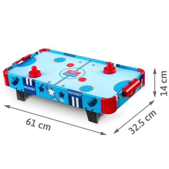 Léghoki asztal, Neo-Sport NS-422 Air Hockey, világoskék, 61 x 32,5 x 14 cm, hordozható, légáram rendszer, 2 ütővel és 2 koronggal, analóg számláló, elemes (3 db AA)
