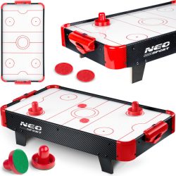   Léghoki asztal, Neo-Sport NS-423 Air Hockey, fehér, 61 x 32,5 x 14 cm, hordozható, légáram rendszer, 2 ütővel és 2 koronggal, analóg számláló, elemes (3 db AA)