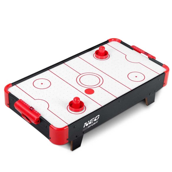 Léghoki asztal, Neo-Sport NS-423 Air Hockey, fehér, 61 x 32,5 x 14 cm, hordozható, légáram rendszer, 2 ütővel és 2 koronggal, analóg számláló, elemes (3 db AA)