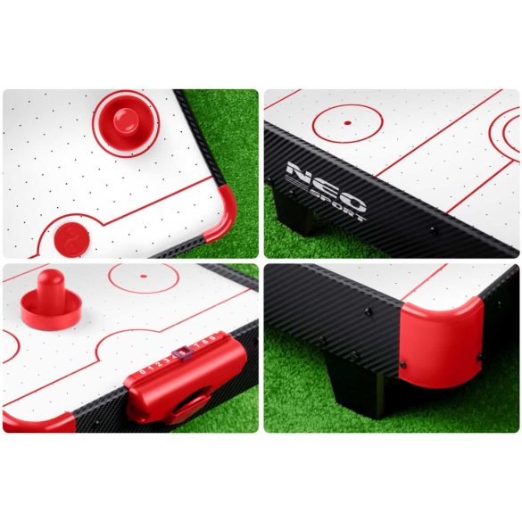 Léghoki asztal, Neo-Sport NS-423 Air Hockey, fehér, 61 x 32,5 x 14 cm, hordozható, légáram rendszer, 2 ütővel és 2 koronggal, analóg számláló, elemes (3 db AA)
