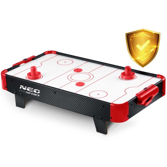 Léghoki asztal, Neo-Sport NS-423 Air Hockey, fehér, 61 x 32,5 x 14 cm, hordozható, légáram rendszer, 2 ütővel és 2 koronggal, analóg számláló, elemes (3 db AA)