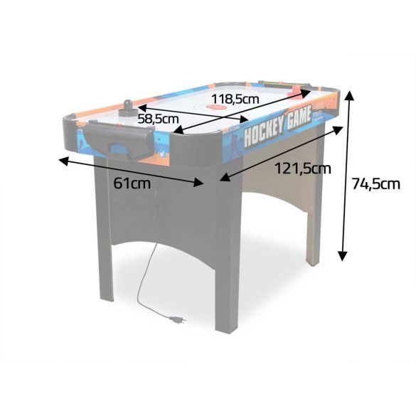 Léghoki asztal, Neo-Sport NS-428 Air Hockey, fehér, 121,5 x 61 x 74,5 cm, asztali, MDF és PVC, légáram rendszer, 2 ütővel és 2 koronggal, analóg számláló, hálózati (220-240 V)