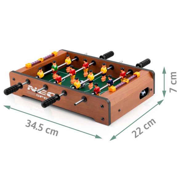 Csocsóasztal, Neo-Sport NS-439, zöld, gyerekeknek, 34,5 x 22 x 7 cm, hordozható, 12 játékos, 2 labda, 4 krómozott rúd, csúszásgátló fogantyúk, kézi számláló