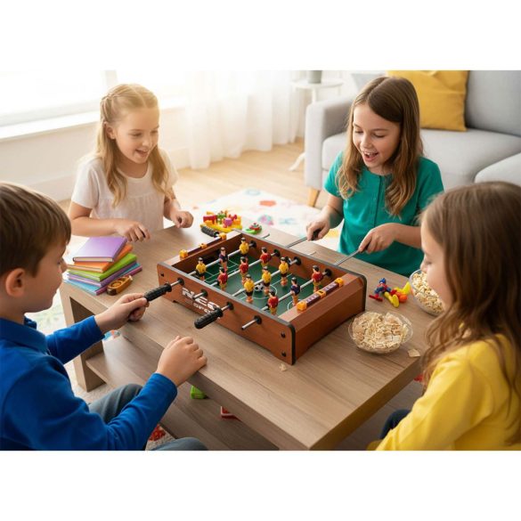 Csocsóasztal, Neo-Sport NS-439, zöld, gyerekeknek, 34,5 x 22 x 7 cm, hordozható, 12 játékos, 2 labda, 4 krómozott rúd, csúszásgátló fogantyúk, kézi számláló