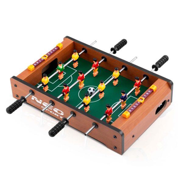 Csocsóasztal, Neo-Sport NS-439, zöld, gyerekeknek, 34,5 x 22 x 7 cm, hordozható, 12 játékos, 2 labda, 4 krómozott rúd, csúszásgátló fogantyúk, kézi számláló