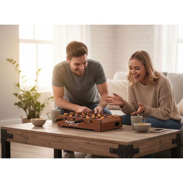 Csocsóasztal, Neo-Sport NS-439, zöld, gyerekeknek, 34,5 x 22 x 7 cm, hordozható, 12 játékos, 2 labda, 4 krómozott rúd, csúszásgátló fogantyúk, kézi számláló