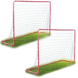   Futballkapu, Neo-Sport NS-450, 183 x 122 x 61 cm, 2 db, piros keret, fehér PE háló, fém váz, időjárásálló, 4 db rögzítő, könnyű kivitel, szerszám nélkül összeszerelhető