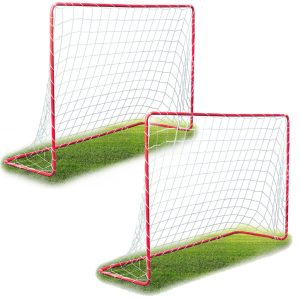 Futballkapu, Neo-Sport NS-450, 183 x 122 x 61 cm, 2 db, piros keret, fehér PE háló, fém váz, időjárásálló, 4 db rögzítő, könnyű kivitel, szerszám nélkül összeszerelhető