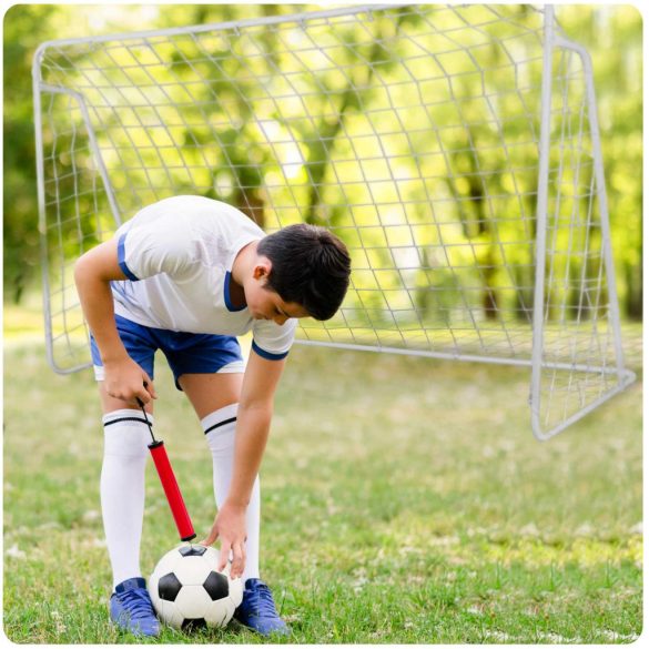 Futballkapu, Neo-Sport, 300 × 200 × 120 cm, fehér keret, fehér PE háló, fém váz, időjárásálló, 6 db rögzítő, könnyű kivitel, szerszám nélkül összeszerelhető