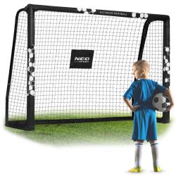   Futballkapu, Neo-Sport NS-462, 180 x 120 x 60 cm, fekete keret, fekete PE háló, fém váz, időjárásálló, keretvédő fedéllel, szerszám nélkül összeszerelhető