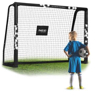 Futballkapu, Neo-Sport NS-462, 180 x 120 x 60 cm, fekete keret, fekete PE háló, fém váz, időjárásálló, keretvédő fedéllel, szerszám nélkül összeszerelhető