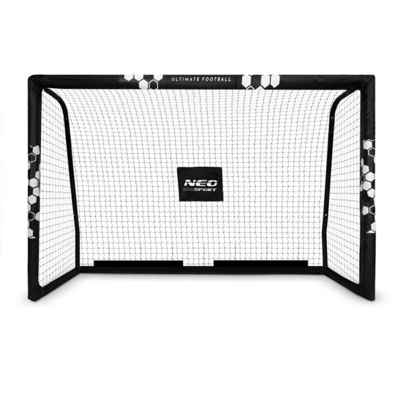 Futballkapu, Neo-Sport NS-462, 180 x 120 x 60 cm, fekete keret, fekete PE háló, fém váz, időjárásálló, keretvédő fedéllel, szerszám nélkül összeszerelhető