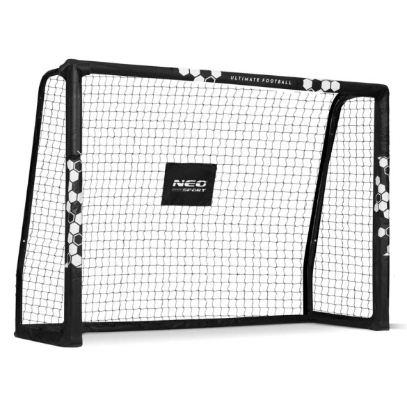 Futballkapu, Neo-Sport NS-462, 180 x 120 x 60 cm, fekete keret, fekete PE háló, fém váz, időjárásálló, keretvédő fedéllel, szerszám nélkül összeszerelhető