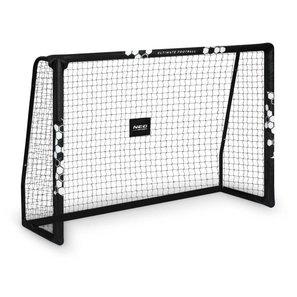 Futballkapu, Neo-Sport NS-462, 180 x 120 x 60 cm, fekete keret, fekete PE háló, fém váz, időjárásálló, keretvédő fedéllel, szerszám nélkül összeszerelhető