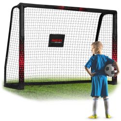   Futballkapu, Neo-Sport NS-463, 180 x 120 x 60 cm, fekete-piros, fekete PE háló, fém váz, időjárásálló, keretvédő fedéllel, szerszám nélkül összeszerelhető