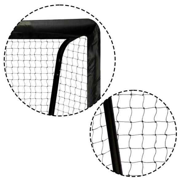 Futballkapu, Neo-Sport NS-463, 180 x 120 x 60 cm, fekete-piros, fekete PE háló, fém váz, időjárásálló, keretvédő fedéllel, szerszám nélkül összeszerelhető