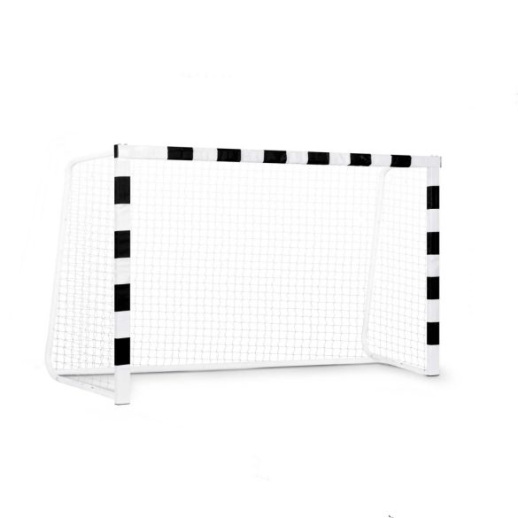 Futballkapu, Neo-Sport NS-464, 180 x 120 x 60 cm, fekete-fehér, fehér PE háló, fém váz, időjárásálló, keretvédő fedéllel, szerszám nélkül összeszerelhető