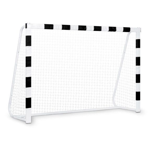 Futballkapu, Neo-Sport NS-465, 300 x 200 x 120 cm, fekete-fehér, fehér PE háló, fém váz, időjárásálló, keretvédő fedéllel, szerszám nélkül összeszerelhető