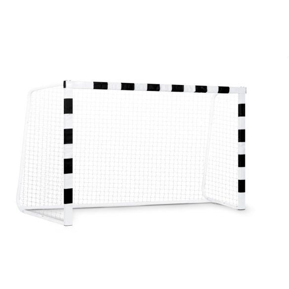 Futballkapu, Neo-Sport NS-465, 300 x 200 x 120 cm, fekete-fehér, fehér PE háló, fém váz, időjárásálló, keretvédő fedéllel, szerszám nélkül összeszerelhető