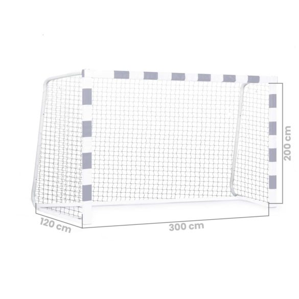 Futballkapu háló, Neo-Sport, 300 x 200 x 120 cm, PE, strapabíró, nagy ütésállóság, rögzítő kötelekkel, könnyen szerelhető