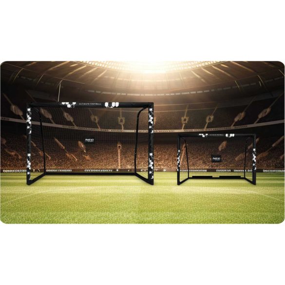 Futballkapu, Neo-Sport NS-472, 300 x 200 x 120 cm, fekete keret, fekete PE háló, fém váz, időjárásálló, keretvédő fedéllel, szerszám nélkül összeszerelhető