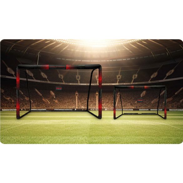 Futballkapu, Neo-Sport NS-473, 300 x 200 x 120 cm, fekete-piros, fekete PE háló, fém váz, időjárásálló, keretvédő fedéllel, szerszám nélkül összeszerelhető