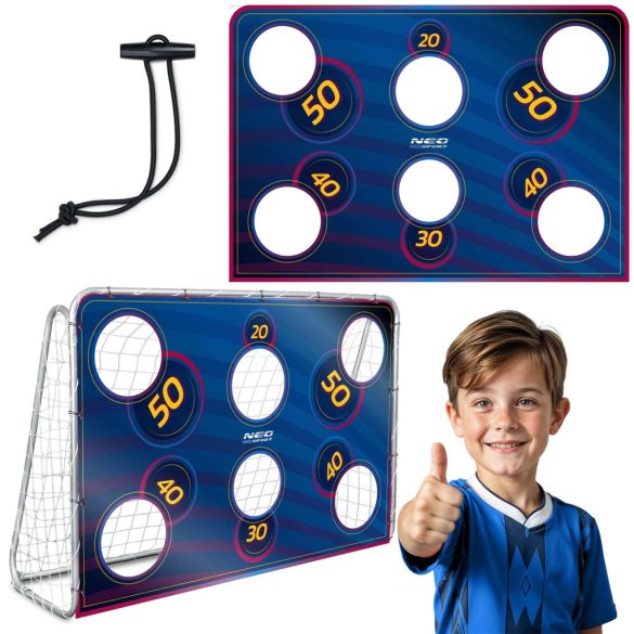 Célzóponyva futballkapura, Neo-Sport, 215 x 150 cm, sötétkék, vízálló, ütésálló, rögzítőkkel, könnyű felszerelés