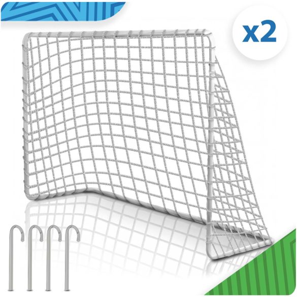 Futballkapu, Neo-Sport NS-485, 183 x 122 x 61 cm, 2 db, fehér keret, fehér PE háló, fém váz, időjárásálló, 4 db rögzítő, szerszám nélkül összeszerelhető