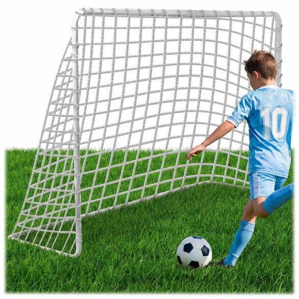 Futballkapu, Neo-Sport NS-485, 183 x 122 x 61 cm, fehér keret, fehér PE háló, fém váz, időjárásálló, 4 db rögzítő, szerszám nélkül összeszerelhető