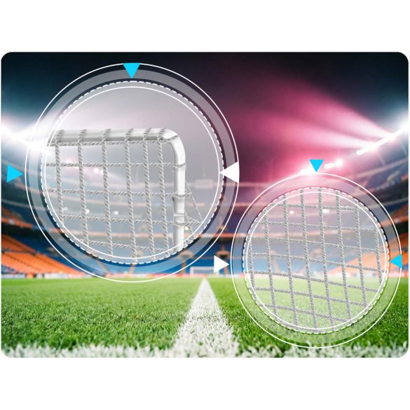 Futballkapu, Neo-Sport NS-485, 183 x 122 x 61 cm, fehér keret, fehér PE háló, fém váz, időjárásálló, 4 db rögzítő, szerszám nélkül összeszerelhető