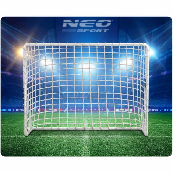Futballkapu, Neo-Sport NS-485, 183 x 122 x 61 cm, fehér keret, fehér PE háló, fém váz, időjárásálló, 4 db rögzítő, szerszám nélkül összeszerelhető