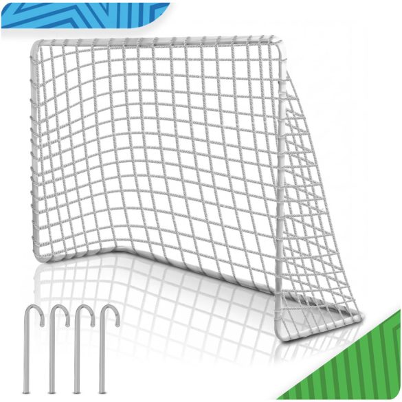 Futballkapu, Neo-Sport NS-485, 183 x 122 x 61 cm, fehér keret, fehér PE háló, fém váz, időjárásálló, 4 db rögzítő, szerszám nélkül összeszerelhető