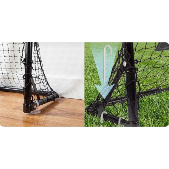 Futballkapu, Neo-Sport NS-486, 60 x 45 x 25 cm, 2 db, fekete keret, fekete PE háló, műanyag váz, időjárásálló, 6 db rögzítő, 1 labda, 1 pumpa, szerszám nélkül összeszerelhető