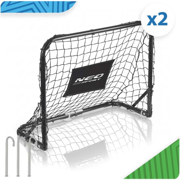 Futballkapu, Neo-Sport NS-486, 60 x 45 x 25 cm, 2 db, fekete keret, fekete PE háló, műanyag váz, időjárásálló, 6 db rögzítő, 1 labda, 1 pumpa, szerszám nélkül összeszerelhető