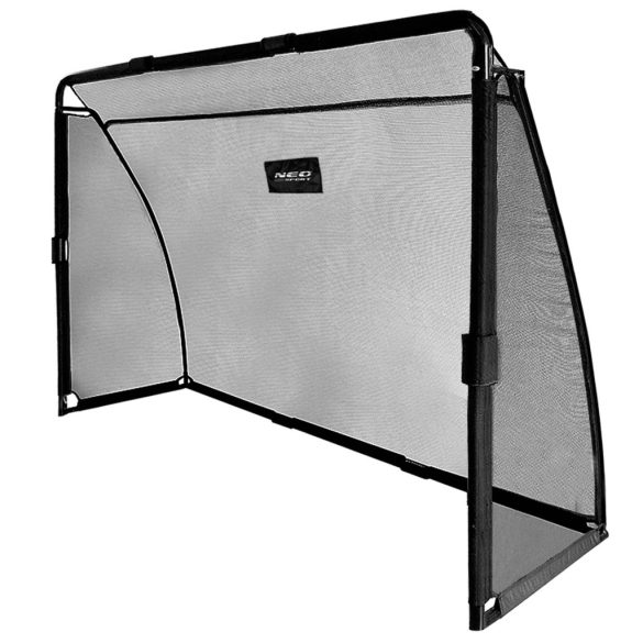 Futballkapu, Neo-Sport NS-487, 180 x 120 x 60 cm, fekete keret, fekete PE háló, fém váz, időjárásálló, keretvédő fedéllel, szerszám nélkül összeszerelhető