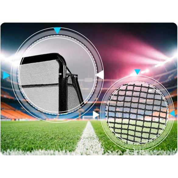 Futballkapu, Neo-Sport NS-487, 180 x 120 x 60 cm, fekete keret, fekete PE háló, fém váz, időjárásálló, keretvédő fedéllel, szerszám nélkül összeszerelhető
