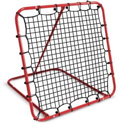   Visszapattanó futball edzőkapu, Neo-Sport, 120 x 120 cm, piros keret, fekete PE háló, fém váz, időjárásálló, 4 db rögzítő