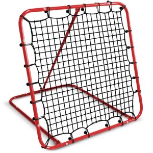 Visszapattanó futball edzőkapu, Neo-Sport, 120 x 120 cm, piros keret, fekete PE háló, fém váz, időjárásálló, 4 db rögzítő