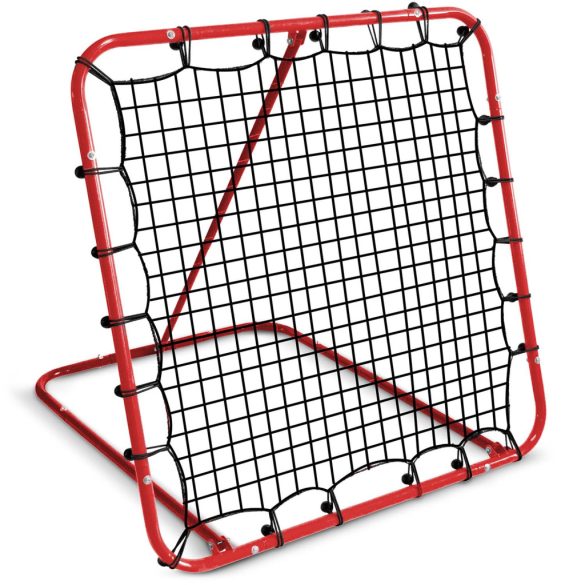 Visszapattanó futball edzőkapu, Neo-Sport, 120 x 120 cm, piros keret, fekete PE háló, fém váz, időjárásálló, 4 db rögzítő