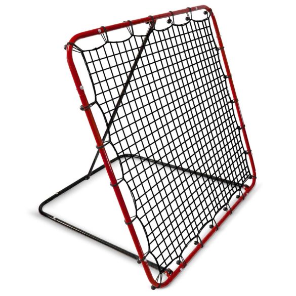 Visszapattanó futball edzőkapu, Neo-Sport, 120 x 120 cm, piros keret, fekete PE háló, fém váz, időjárásálló, 4 db rögzítő
