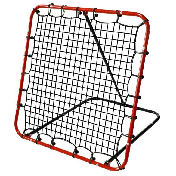 Visszapattanó futball edzőkapu, Neo-Sport, 120 x 120 cm, piros keret, fekete PE háló, fém váz, időjárásálló, 4 db rögzítő