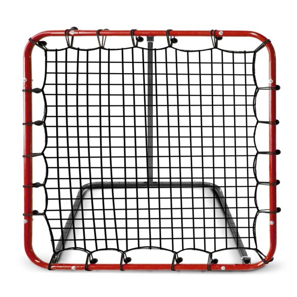 Visszapattanó futball edzőkapu, Neo-Sport, 120 x 120 cm, piros keret, fekete PE háló, fém váz, időjárásálló, 4 db rögzítő