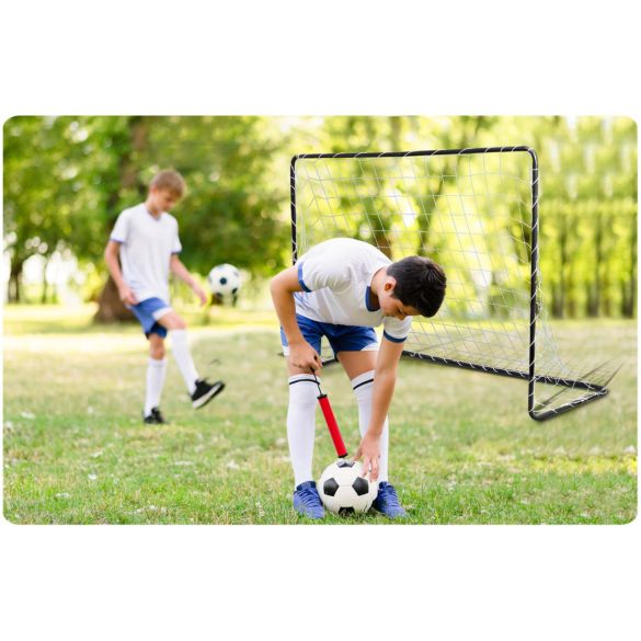 Futballkapu, Neo-Sport NS-492, 183 x 122 x 61 cm, fekete keret, fehér PE háló, fém váz, időjárásálló, 4 db rögzítő, könnyű kivitel, szerszám nélkül szerelhető