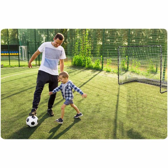 Futballkapu, Neo-Sport NS-492, 183 x 122 x 61 cm, fekete keret, fehér PE háló, fém váz, időjárásálló, 4 db rögzítő, könnyű kivitel, szerszám nélkül szerelhető