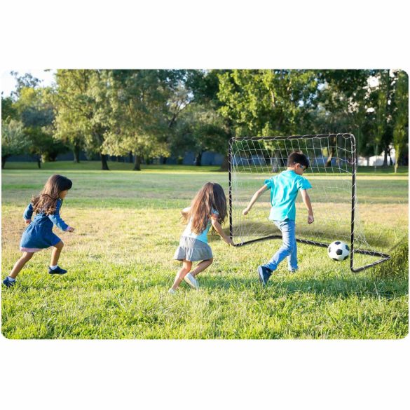 Futballkapu, Neo-Sport NS-492, 183 x 122 x 61 cm, fekete keret, fehér PE háló, fém váz, időjárásálló, 4 db rögzítő, könnyű kivitel, szerszám nélkül szerelhető